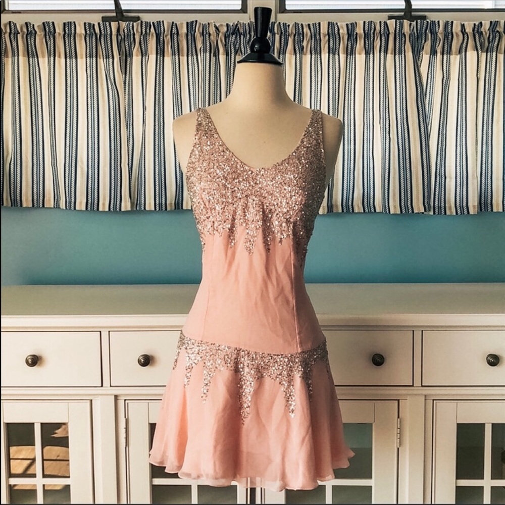 Joyaan Blush Pink Silk Sequin Mini Dress